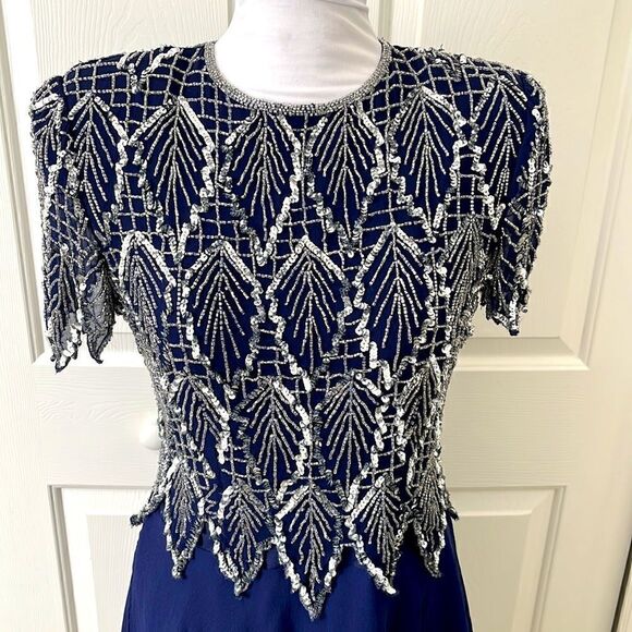 Laurence Kazar Exceptional Vintage Silk Hand Beaded Dress Bridal Formal - Picture 3 of 15